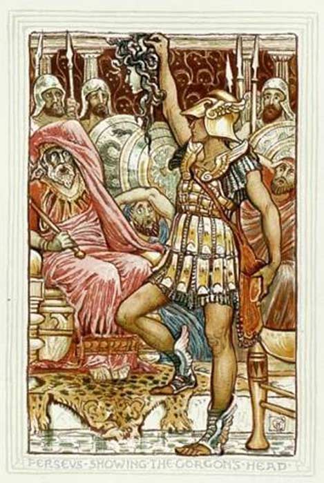 Eine Abbildung zeigt Perseus, wie er den Kopf der Medusa liefert