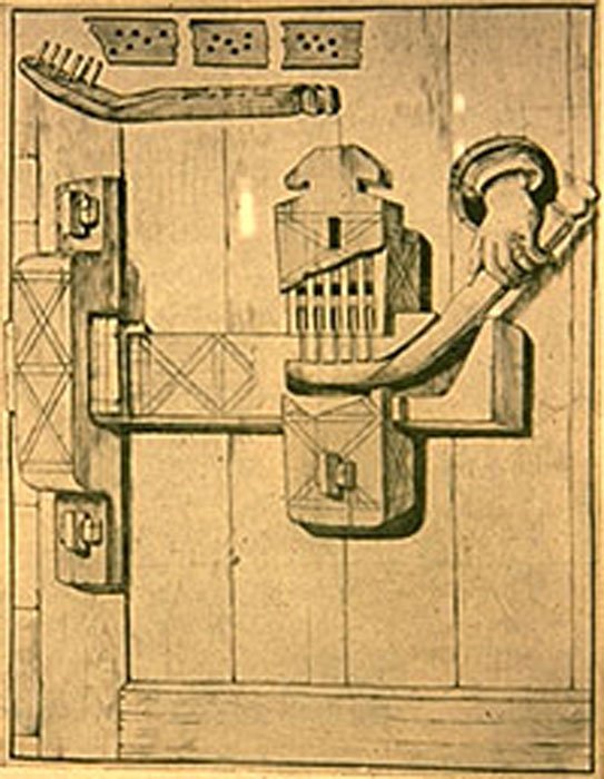 Schlösser und Schlüssel: Die früheste Form der Sicherung war das sogenannte ägyptische Schloss. Beachten Sie das Loch, in das eine menschliche Hand greift, um das Schloss zu öffnen. 