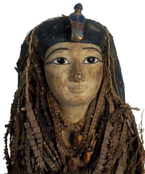 Die äußere Mumie von Pharao Amenhotep I., die digital gescannt wurde, um ein sehr klares Bild seines Kopfes und Körpers unter all den Bandagen im Inneren des Sarkophags zu enthüllen. 