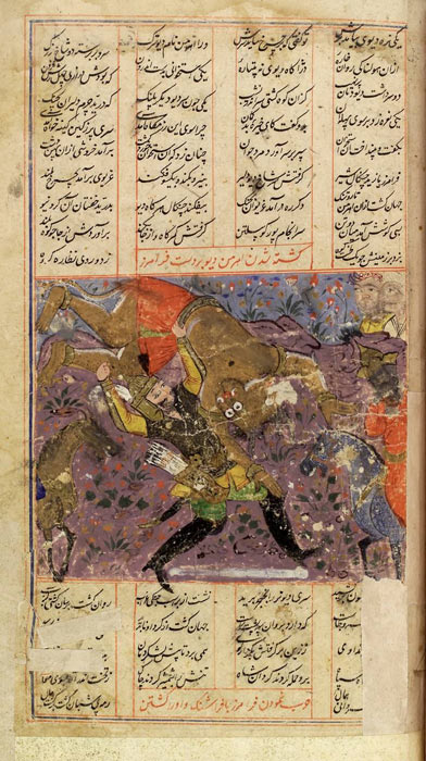 Angra Mainyu (oder Ahriman) wird von Faramarz während einer Szene aus dem Shahnameh getötet. 