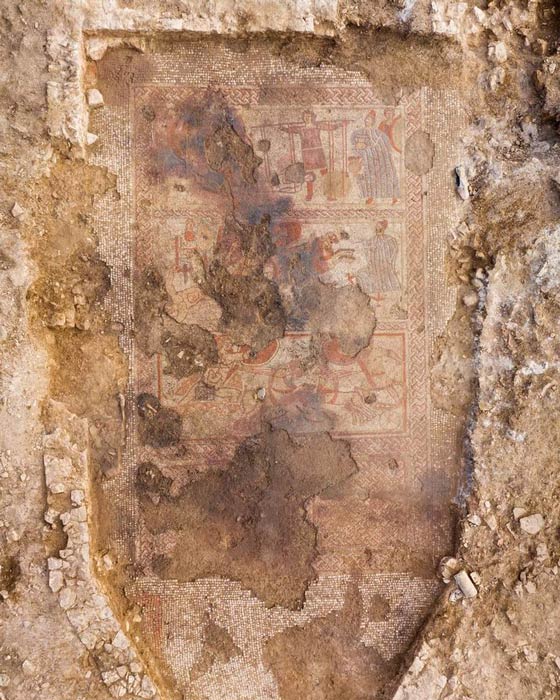Ansicht des römischen Mosaiks von Rutland aus der Vogelperspektive.