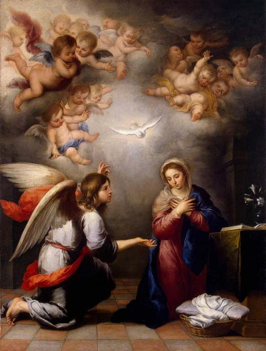 Nach christlicher Überlieferung wurde die Jungfrau Maria vom Erzengel Gabriel besucht, der ihr mitteilte, dass sie die Mutter von Jesus werden würde. Das Bild von Murillo stellt die Verkündigung dar.