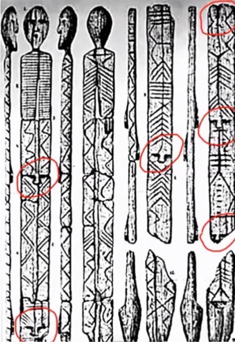 Enthält das Shigir Idol verschlüsselte Botschaften? Überall auf der Skulptur erscheinen „Gesichter“.