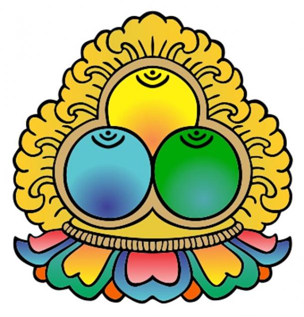 Buddhistisches Symbol, das die Drei Juwelen - Buddha, Dharma, Sangha - darstellt. 