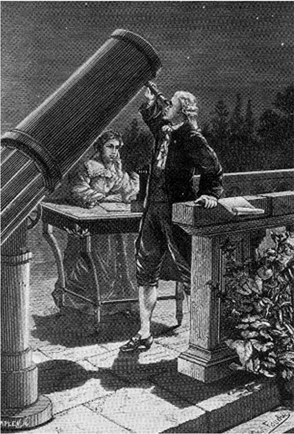 Caroline Herschel macht sich Notizen, während ihr Bruder William am 13. März 1781 den Uranus entdeckt