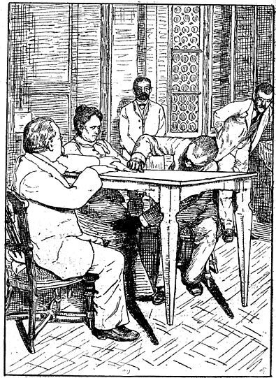 Cesare Lombroso und Charles Richet „kontrollieren“, während Palladino den Tisch schweben lässt, Mailand, 1892.