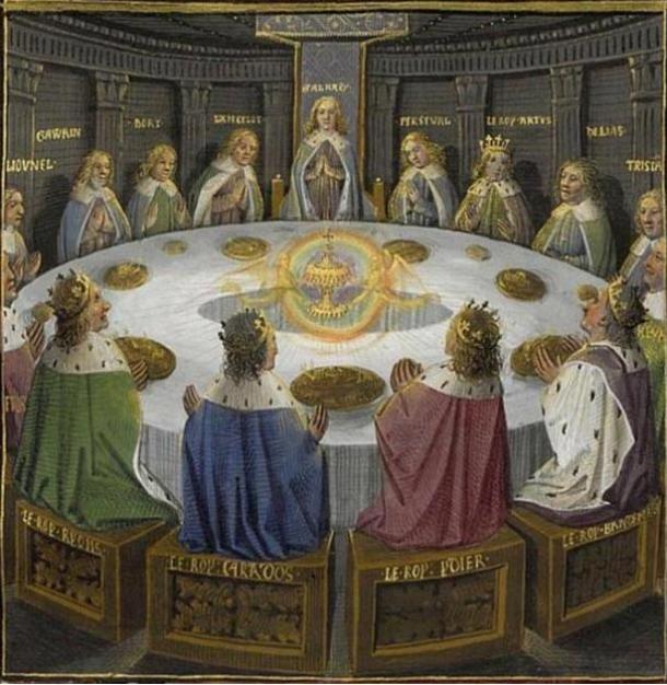 Die Ritter von König Artus, die an der Tafelrunde versammelt sind, sehen eine Vision des Heiligen Grals. 