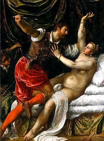 Die Vergewaltigung von Lucretia durch Sextus Tarquinius, Sohn von Lucius Tarquinius Superbus.