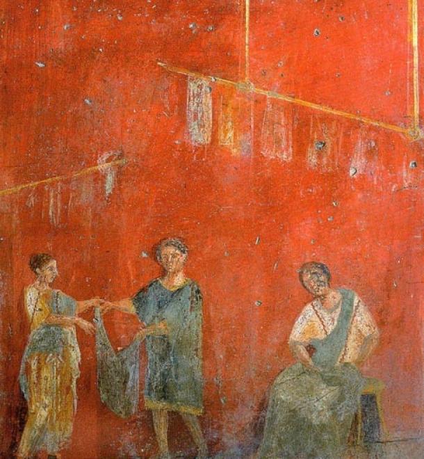 Fullonica (Färberei) des Veranius Hypsaeus, Fresko aus Pompeji