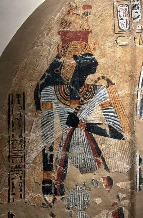 Gemälde aus einem Grab, das die vergöttlichte Königin Ahmose-Nefertari zeigt. Sie war die Frau von Ahmose I., erster Pharao der Achtzehnten Dynastie (und der Periode des Neuen Reiches) und Sohn von Seqenenre dem Tapferen.