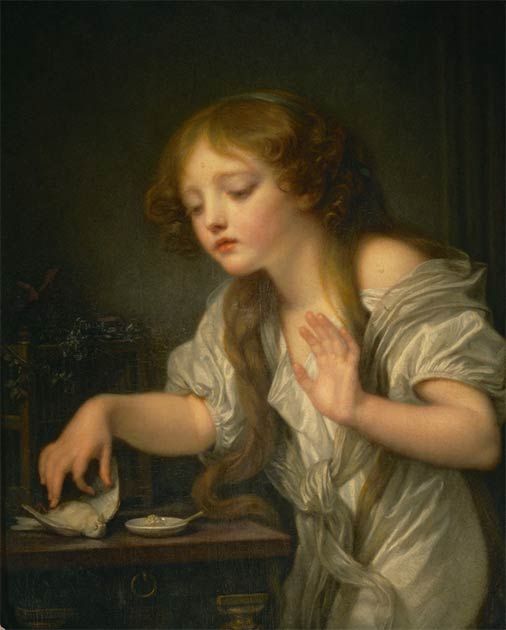 Mädchen weint um ihren toten Vogel, ein Gemälde von Jean-Baptiste Greuze aus dem Jahr 1759