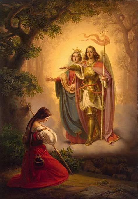 Die Erscheinung der Heiligen Katharina und Michael bei Jeanne d'Arc (1843) von Hermann Anton Stilke.