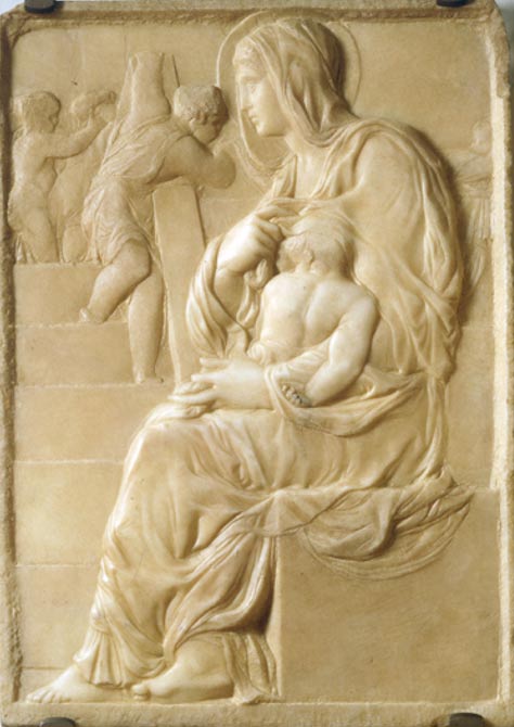 Madonna della scala (um 1492) von Michelangelo. Casa Buonarotti, Florenz, Italien. ( Public Domain ) Dies ist das früheste bekannte Werk Michelangelos.