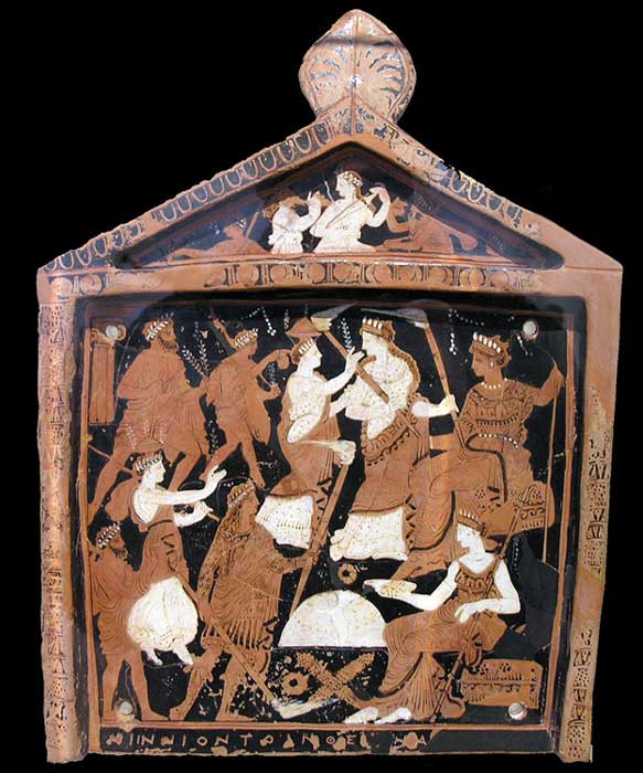 Eine als Ninnion-Tafel bekannte Votivtafel, auf der Elemente der Eleusinischen Mysterien dargestellt sind