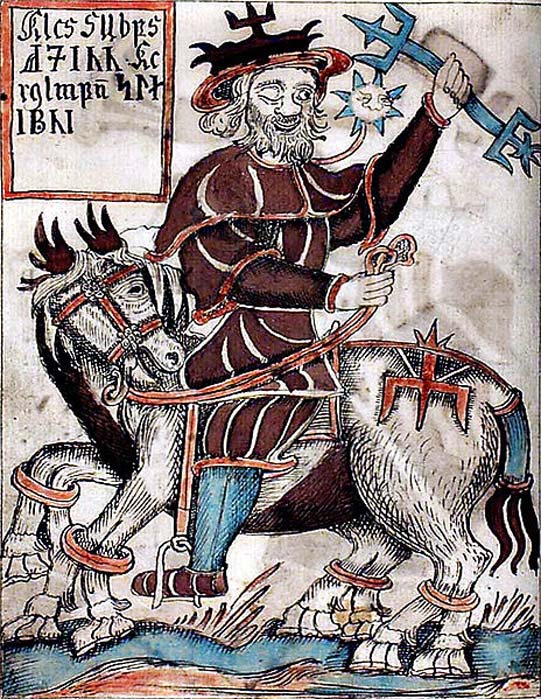 Odin reitet auf Sleipnir, isländisches Manuskript aus dem 18. Jahrhundert.