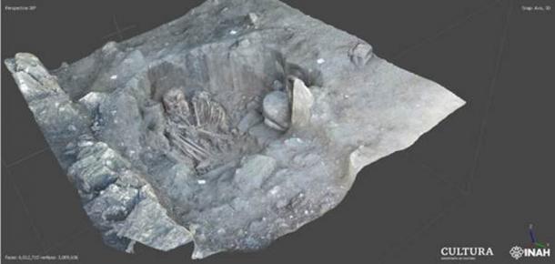Eine 3D-Darstellung von Überresten und Grabbeigaben, die in Abschnitt 1 des Bauprojekts gefunden wurden, gibt Aufschluss über die präspanische Besiedlung von Tenosique, Tabasco. 
