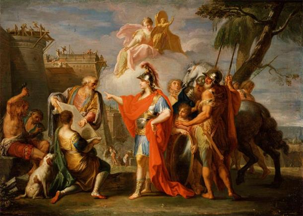 Die Schlacht von Issus zwischen Alexander und Darius von Persien. Bodenmosaik, römische Kopie nach einem hellenistischen Original von Philoxenos von Eretria.