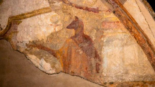 Anubis, der ägyptische Gott des Todes und des Jenseits, ist auch in den römischen Fresken in den Caracalla-Thermen dargestellt. (