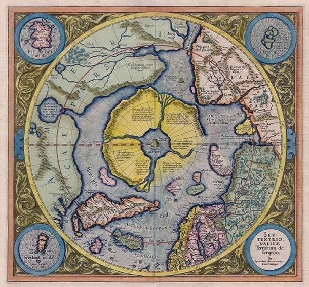Arktischer Kontinent auf der Karte von Gerardus Mercator von 1595.