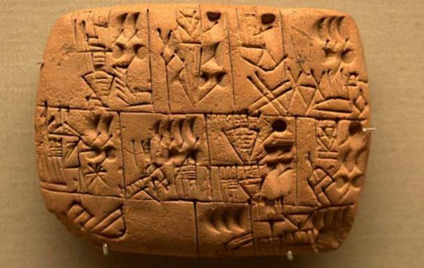Aufzeichnung in Keilschrift, die die Bieraufteilung zeigt, wahrscheinlich aus dem Südirak, späte prähistorische Periode, um 3100-3000 v. Chr.