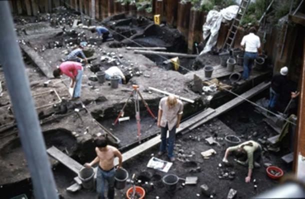 Ausgrabung eines Wikingerdorfs in York im Jahr 1980