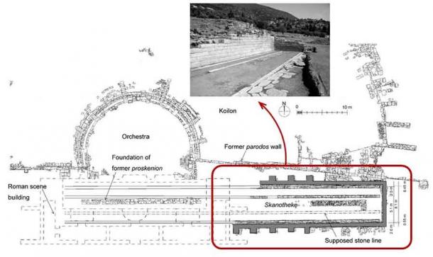 Bei einer Ausgrabung des antiken griechischen Theaters von Messene im Jahr 2007 entdeckten Forscher drei Steinreihen, die sie zu dem Schluss kommen ließen, dass die alten Griechen eine bewegliche Bühne benutzten.
