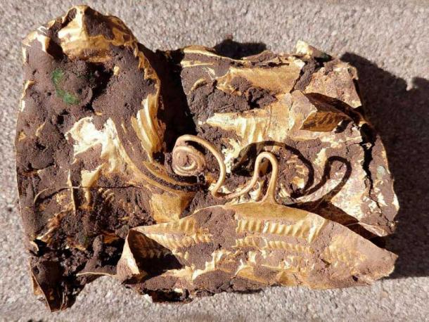 Das Aussehen des bronzezeitlichen Goldartefakts vor der Konservierung