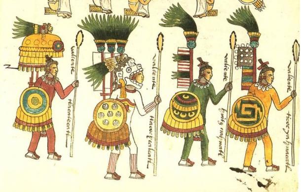 llustration der aztekischen Krieger aus dem Codex Mendoza.