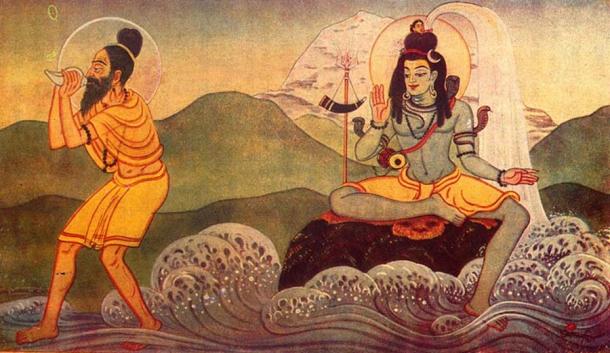 Bhagirath und Shiva bei der Geburt des Ganges auf Erden