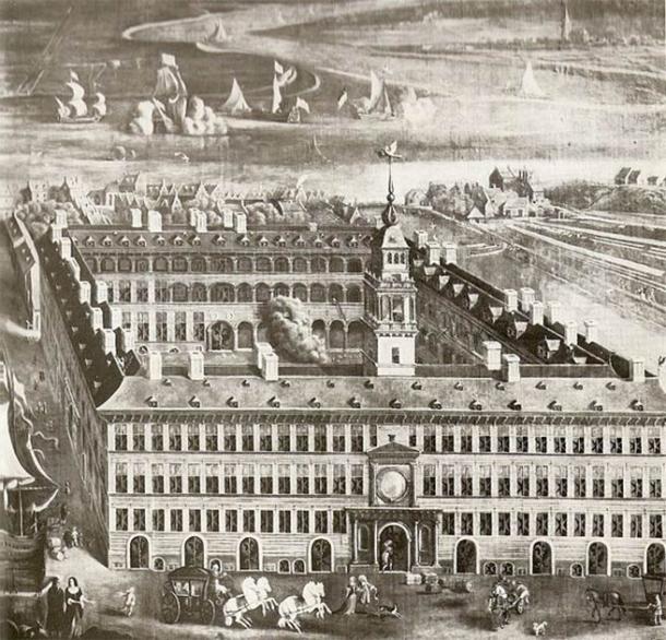 Das Antwerpener Oostershuis kontor (Handelsplatz) war der Sitz der Hanse und wurde 1893 durch einen Brand zerstört.