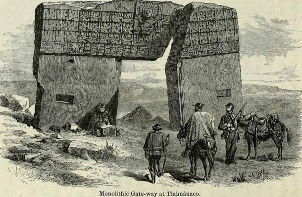 Das monolithische Sonnentor in Tiahuanaco in Bolivien, gezeichnet von Ephraim Squier im Jahr 1877