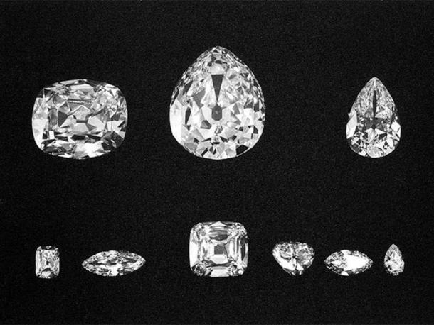 Die neun Hauptsteine. Oben: Cullinans II, I und III. Unten: Cullinans VIII, VI, IV, V, VII und IX