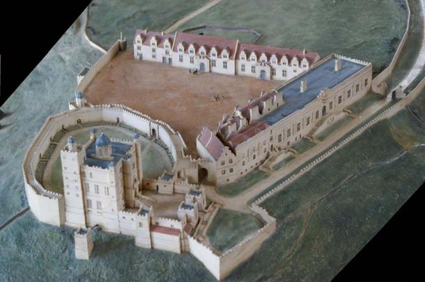 Ein Modell von Bolsover Castle, wie es in den späten 1600er Jahren ausgesehen haben mag.