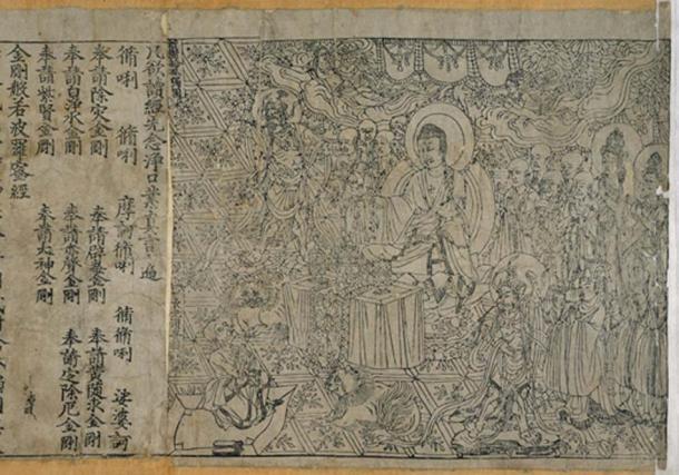 Eine Seite aus dem Diamant-Sutra, dem ersten gedruckten Buch der Welt