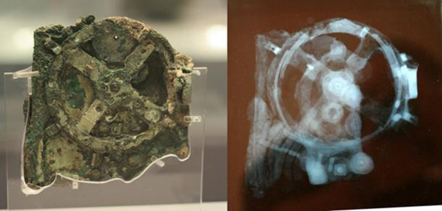 Fragment des Antikythera-Mechanismus mit Bild