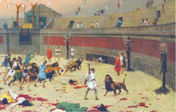 Der französische Maler Jean-Léon Gérôme stellte in einem Gemälde von 1902 Gladiatoren dar, die gegen Tiere kämpften. 