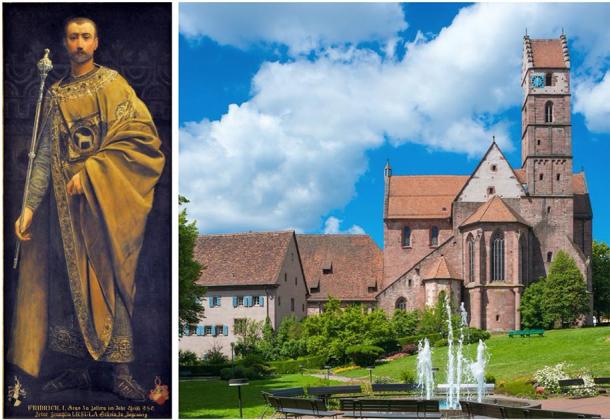 Friedrich I. (Graf Zollern - links) und Kloster Alpirsbach (rechts).