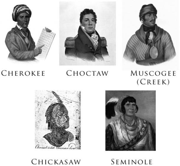 Die Fünf Zivilisierten Stämme: Cherokee - der Stamm von Tsali, Choctaw, Muscogee/Creek, Chickasaw und Seminolen.