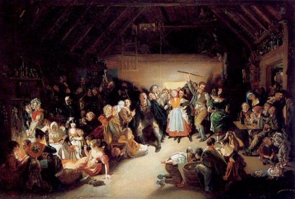 Gemälde einer Halloween-Party in Irland, 1832. Von Daniel Maclise