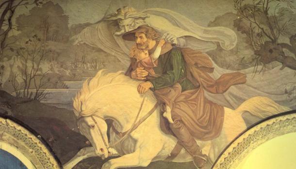 Auf diesem Gemälde versucht der Erlenkönig, ein anderer Name und eine andere Version des Erlkönig-Mythos, ein Kind zu entführen