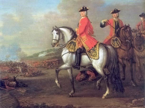 Georg II. in der Schlacht von Dettingen 1743, dargestellt von John Wootton