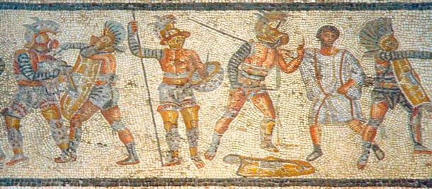 Gladiatoren aus dem Zliten-Mosaik, ca. 200 n. Chr.