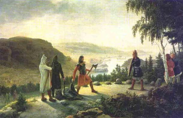 Ein Holmgang in einem von Felsen umgebenen Kreis