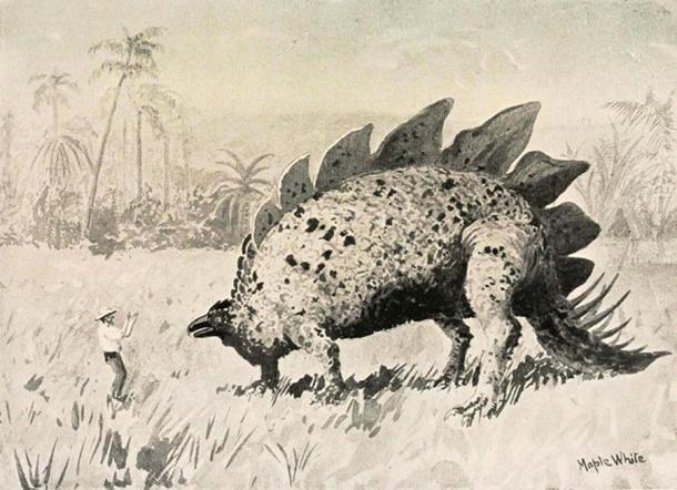 Eine Illustration aus Doyles „Lost World“, in der Forscher auf dem Berg Roraima auf Dinosaurier treffen