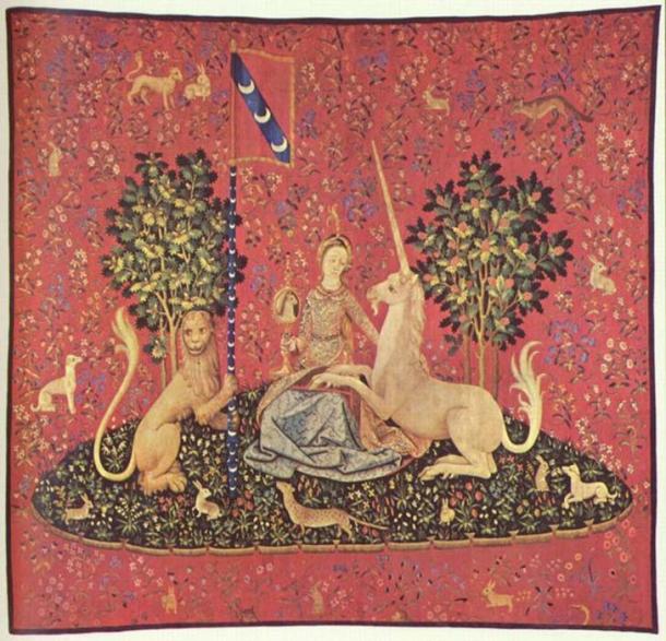Jungfrau mit Einhorn, Wandteppich, 15. Jahrhundert (Musée de Cluny, Paris).