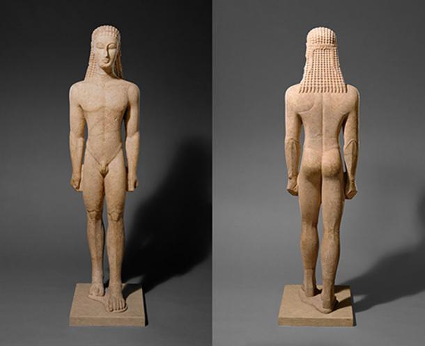 Diese in Attika gefundene Marmorstatue eines Kouros ist eine der ältesten Marmorskulpturen, die bisher entdeckt wurden.