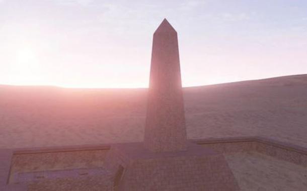 Künstlerische Darstellung eines ägyptischen Sonnentempels aus der fünften Dynastie