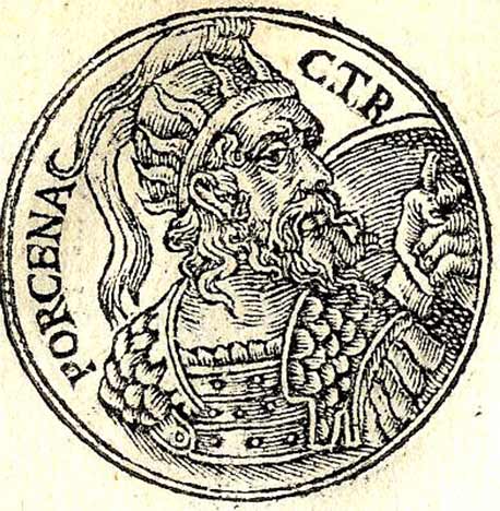 Lars Porsena, wie er in der Promptuarii Iconum Insigniorum-Liste bemerkenswerter Persönlichkeiten abgebildet ist, die 1553 n. Chr. in Frankreich veröffentlicht wurde.