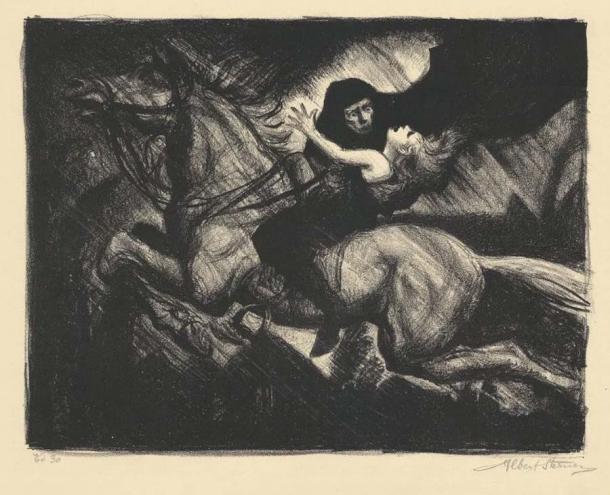 Eine Lithographie von Albert Sterner vom Erlkönig
