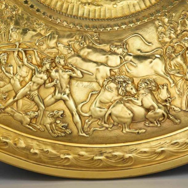 Die Löwen, die einen Stier angreifen, Ausschnitt auf dem Schild des Achilles, 1823.